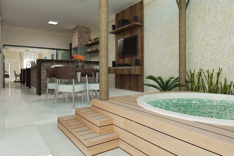 Plano de casa con fachada de madera
