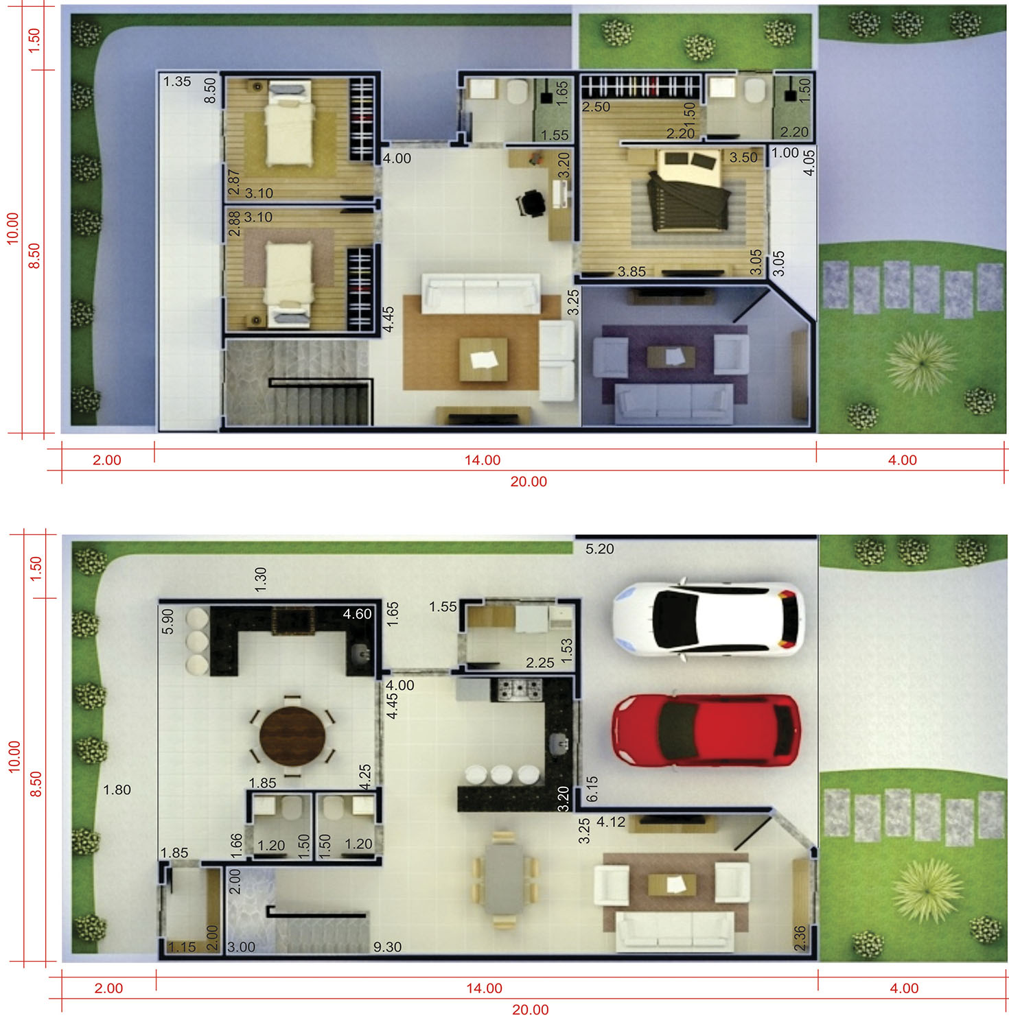 Plano de casa con balcón10x20