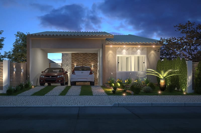 Plano de casa con jardín de invierno