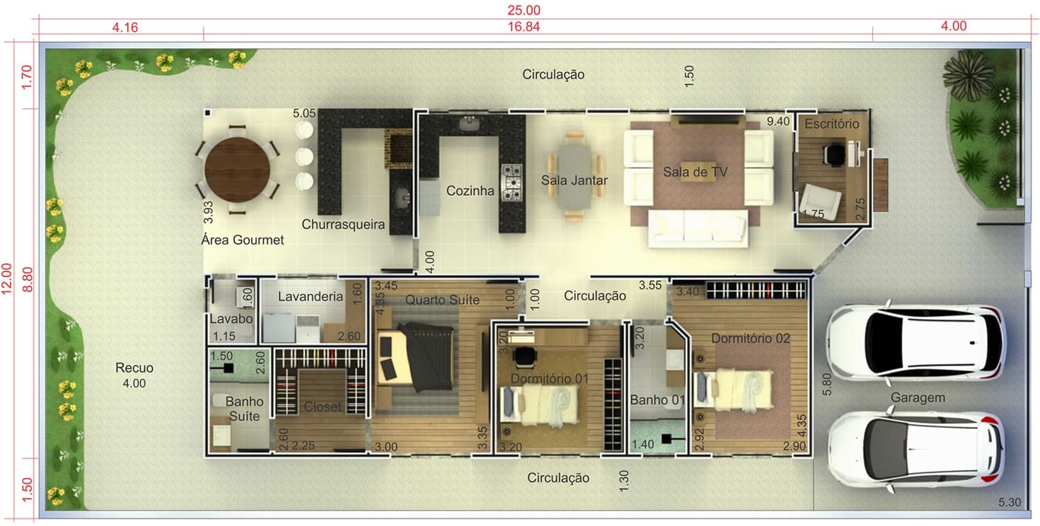 Plano de casa con balcón gourmet12x25