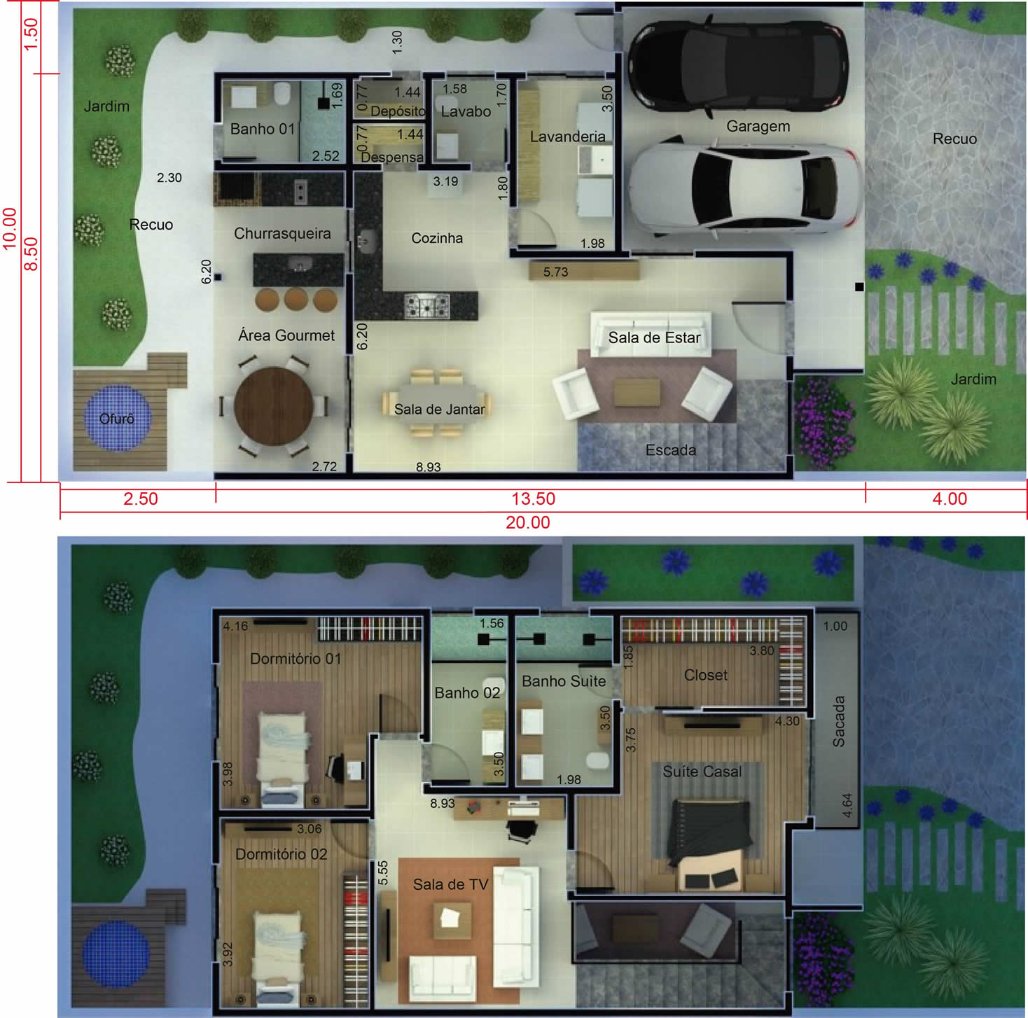 Plano de casa con fachada moderna10x20