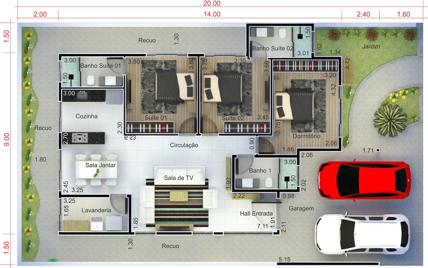 Casa con 2 suites y 1 habitación12x20