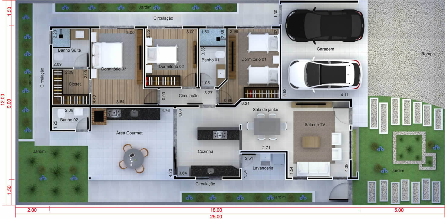Planos de casa con cocina integrada12x25