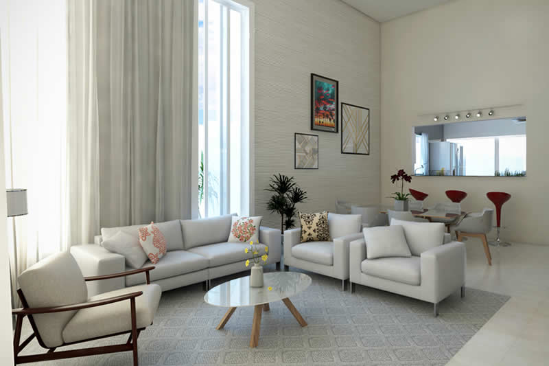 Plano de interior con pared de cristal