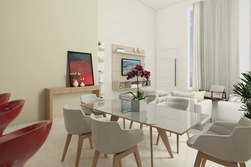 Plano de interior con pared de cristal