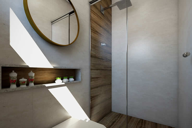 Plano de interior con pared de cristal