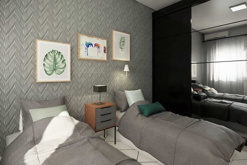 Plano de interior con pared de cristal