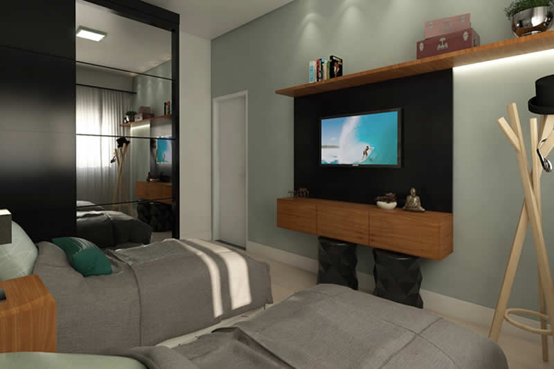 Plano de interior con pared de cristal