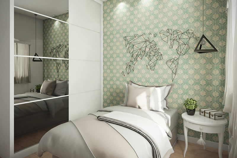 Plano de interior con pared de cristal